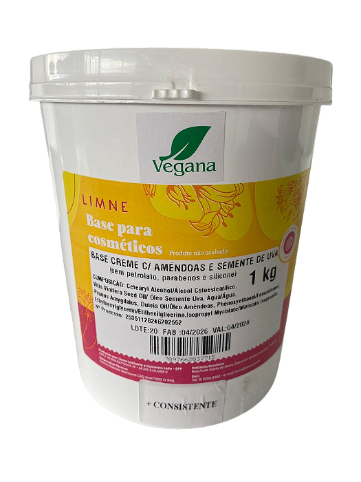 BASE CREME C/ OLEOS AMENDOAS E SEMENTE DE UVA S/ PARABENOS + CONSISTENTE 1KG