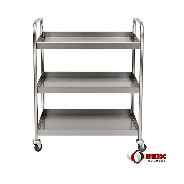 Carrinho 05 - Carrinho Industrial Inox Com 3 Planos em Forma de Bandejas