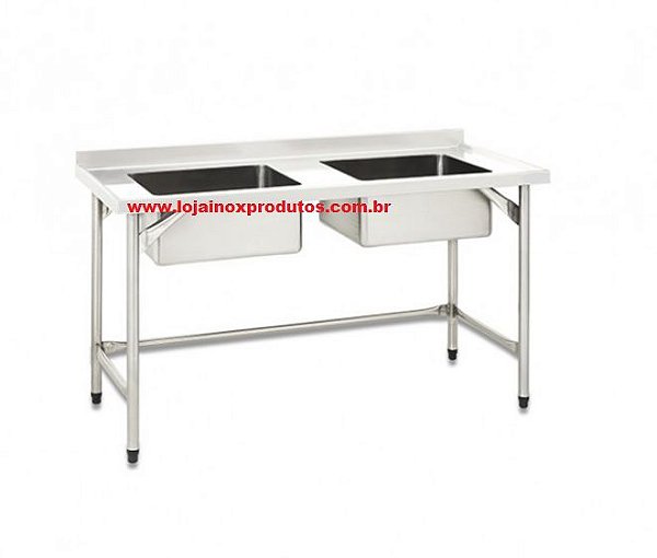 PIA INDUSTRIAL EM INOX - 02 CUBAS 60x50x33CM