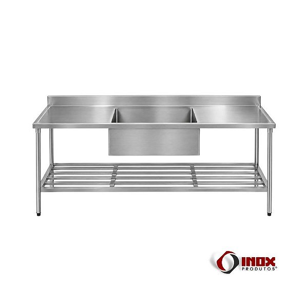 Pia 02 - Pia Industrial Inox Com 1 Cuba e Prateleira Gradeada