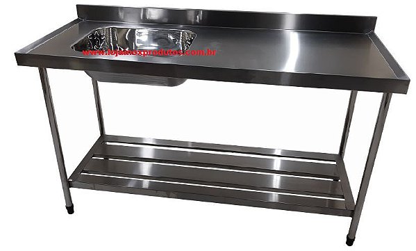 PIA INDUSTRIAL EM INOX 430 COM PRATELEIRA GRADEADA