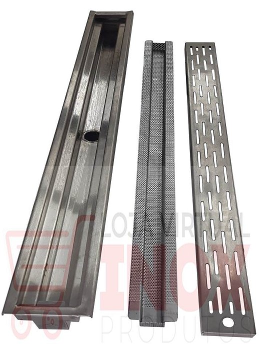 GRELHA DE PISO EM AÇO INOX PARA COZINHA INDUSTRIAL COM SAÍDA CENTRALIZADA (CALHA, GRELHA E TELA COLETORA DE RESÍDUOS)