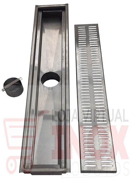 GRELHA DE PISO INDUSTRIAL EM AÇO INOX COM CALHA, GRELHA E CESTO COLETOR REMOVÍVEL