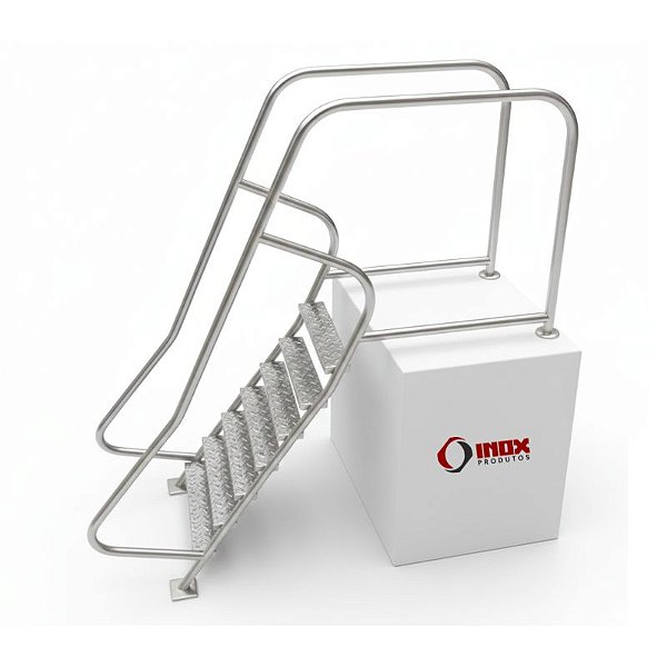 ESCADA INOX PARA PISCINA COM CORRIMÃOS ALTOS - ESCADA 02