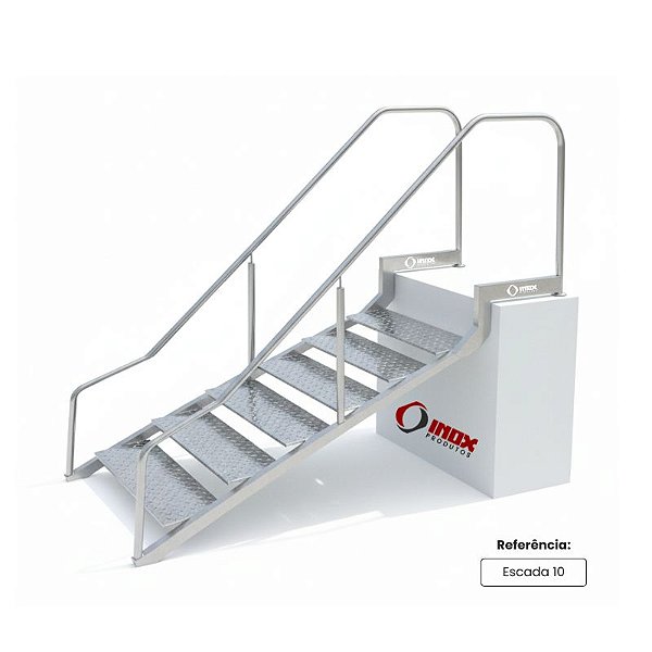 Escada 10 - Inox 316 (6 Degr.) De 1,20 A 1,40 MT De Profundidade Escada Inox Acessivel Para Piscina Estrutura Metalon Degraus 0,80 x 0,30 MT
