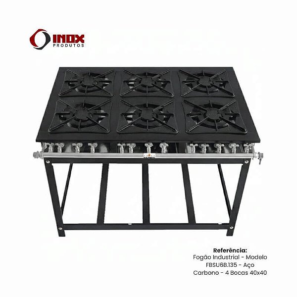 Fogão Industrial 6 Bocas 40x40 em Aço Carbono – Modelo FBSU6B.141