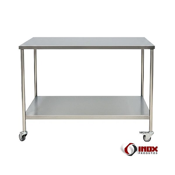 Mesa Industrial Inox Lisa com Rodízios e Prateleira | M04 – Inox 304 ou 430