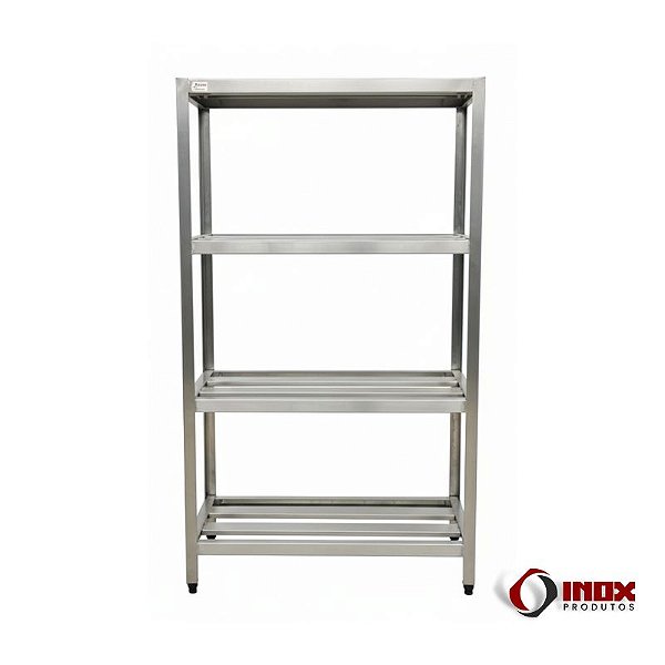 Prateleira Industrial Inox com 4 Planos Gradeados