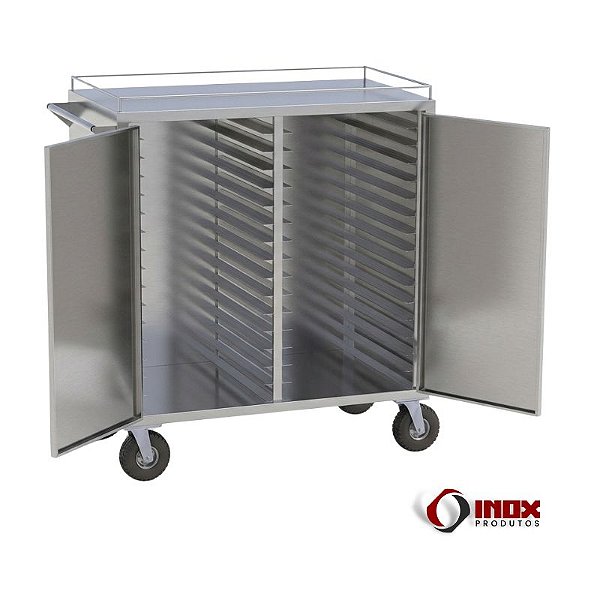 Carrinho 16 - Carrinho Inox Fechado Para Bandejas - Rodízios Pneumáticos