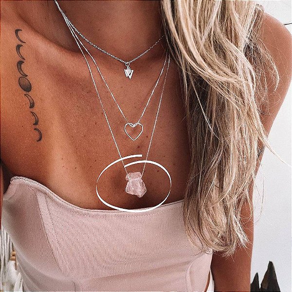 Colar em Prata com Pingente Quartzo Rosa