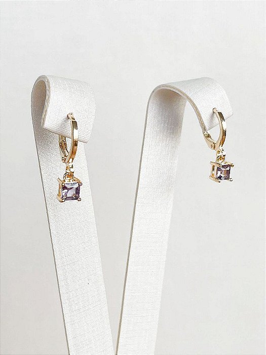 Argola com Pingente Ametista Banho de Ouro 18k