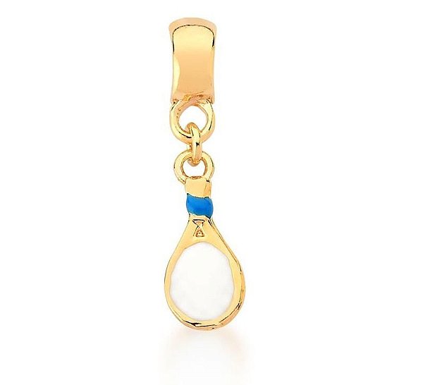 Pingente Berloque de raquete Esmaltado Banhado a Ouro
