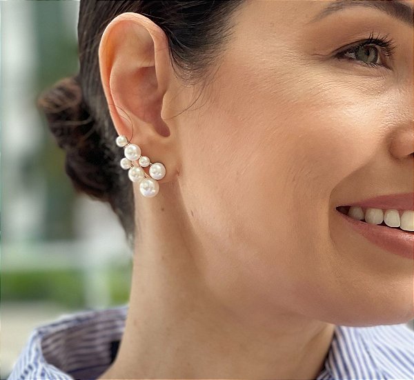 Brinco Pérolas Earcuff Prata 925 Rodinada