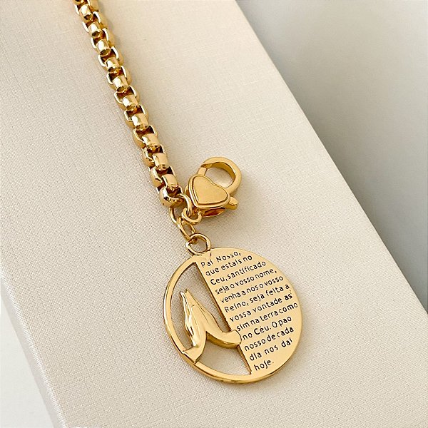 Pulseira com Pingente Oração Pai Nosso 22cm