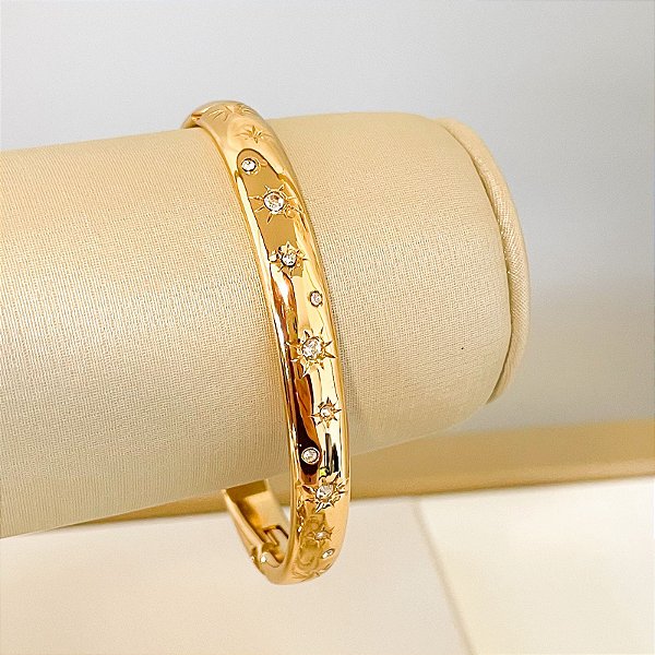 Bracelete Estrela com Strass Banho de Ouro
