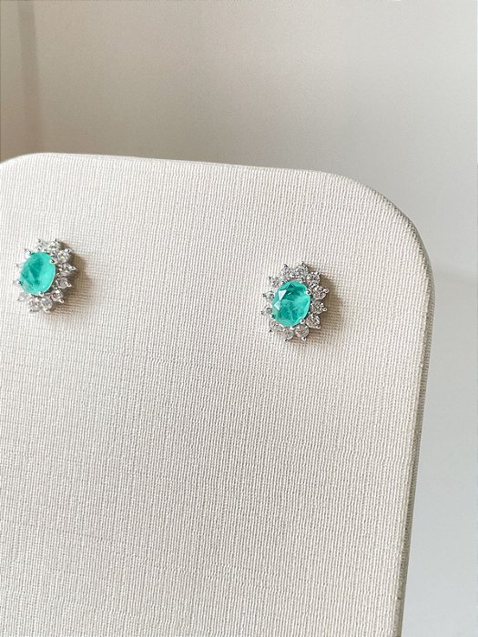 Brinco Oval Turmalina Cravação Princesa Prata 925