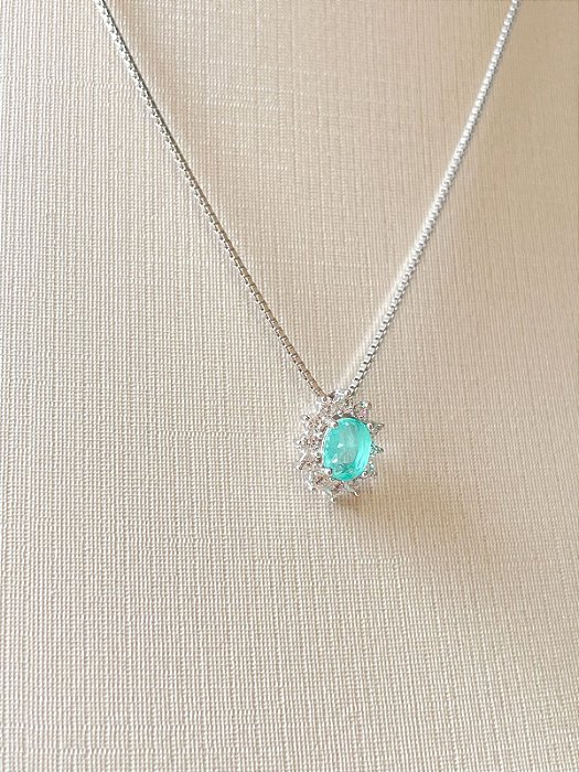 Colar Oval Turmalina Cravação Princesa Prata 925