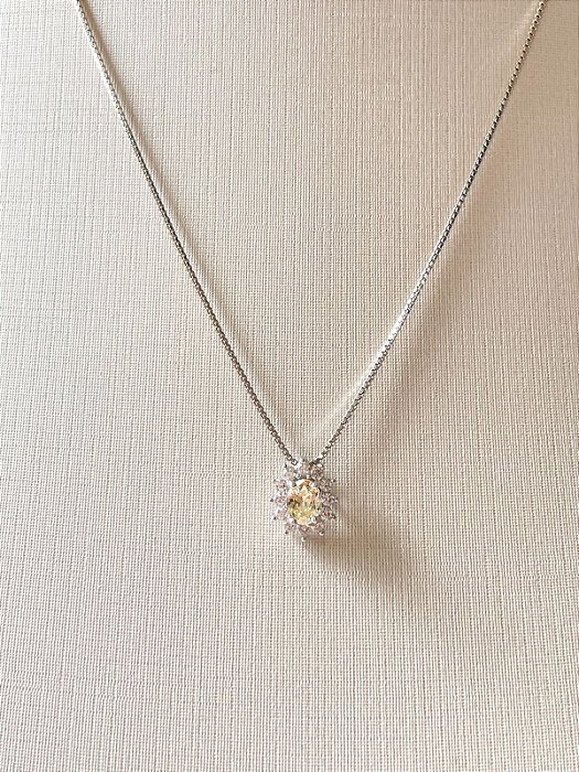 Colar Oval Yellow Fancy Cravação Princesa Prata 925