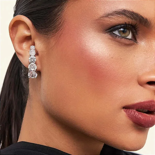 Brinco Ear Hook Com Cristal Banhado a Ródio