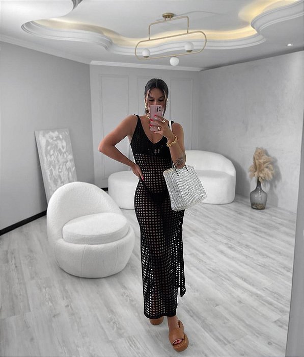 Vestido Crochê Preto