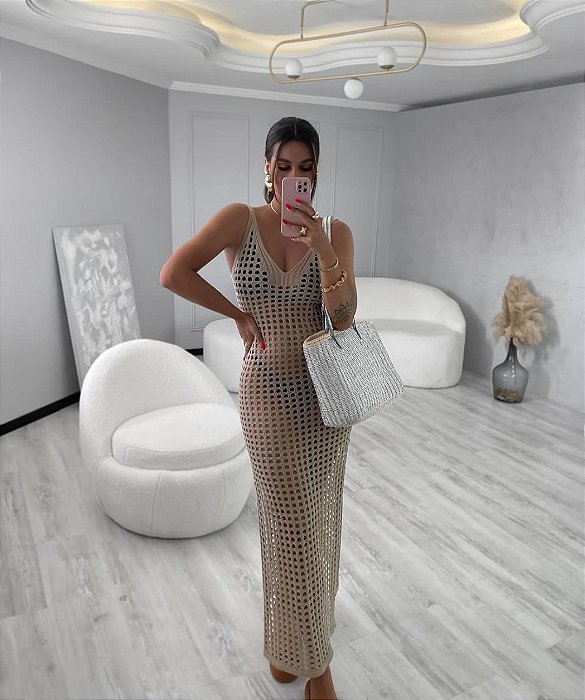 Vestido Crochê Nude