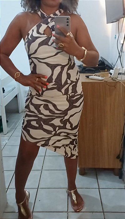 Vestido Nayara Estampado Marrom