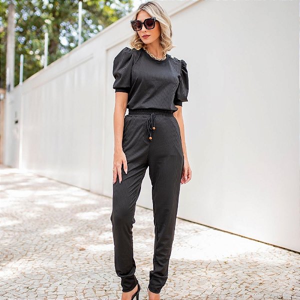 calça de malha canelada