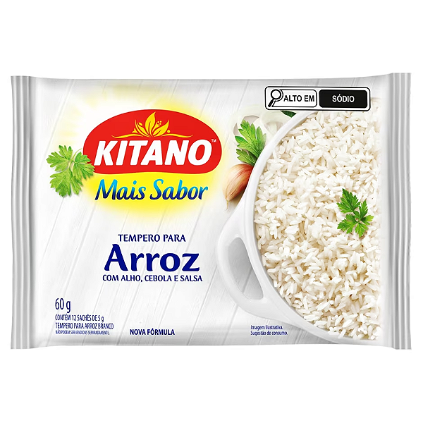Tempero Em Po Mais Sabor Kitano Arroz - Branco 60Gr - Embalagem 12X60 GR - Preço Unitário R$3,25