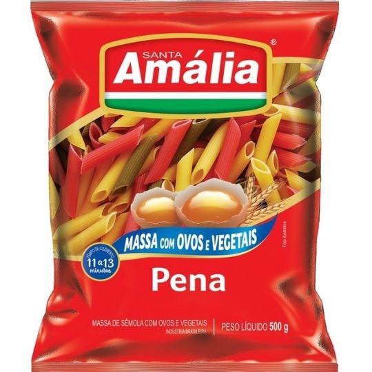 Macarrao Pena Penne Tetracolor Ovos Santa Amalia 500Gr - Embalagem 20X500 GR - Preço Unitário R$6,66