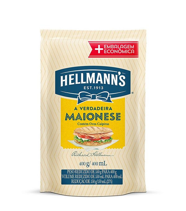 Maionese Hellmanns Tradicional Sache 400Gr - Embalagem 12X400 GR - Preço Unitário R$11,25