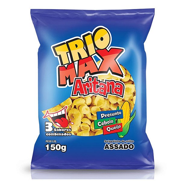 Salgadinho Tradicional Aritana Trio Max Presunto Cebola E Queijo 135Gr - Embalagem 10X135 GR - Preço Unitário R$3,21