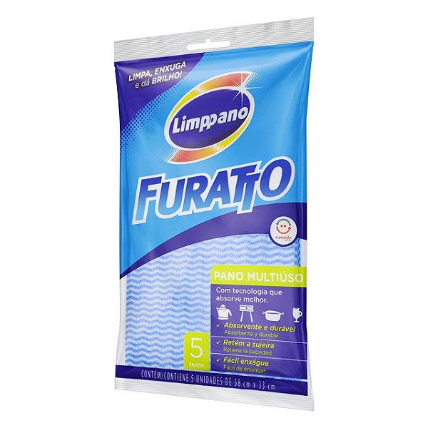 Pano Multiuso Furatto Azul 58X33Cm - Embalagem 5X5 UN - Preço Unitário R$5,64