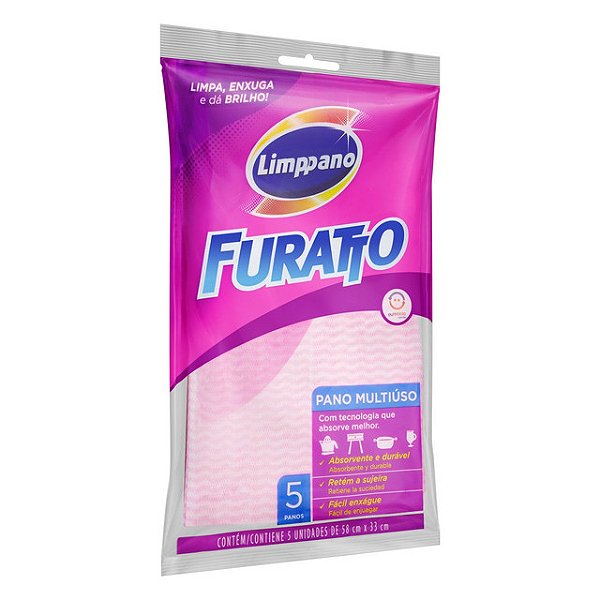 Pano Multiuso Furatto Rosa 58X33Cm - Embalagem 5X5 UN - Preço Unitário R$5,64