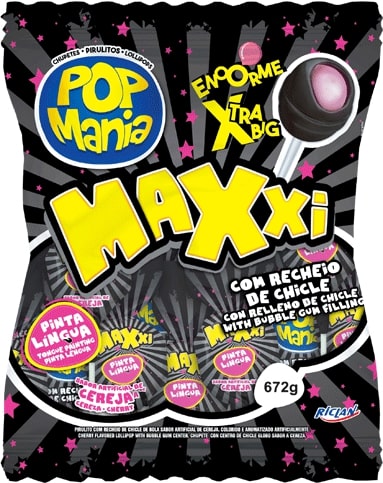 Pirulito Pop Mania Maxxi Cereja Com 24 Unidades - Embalagem 1X24 UN