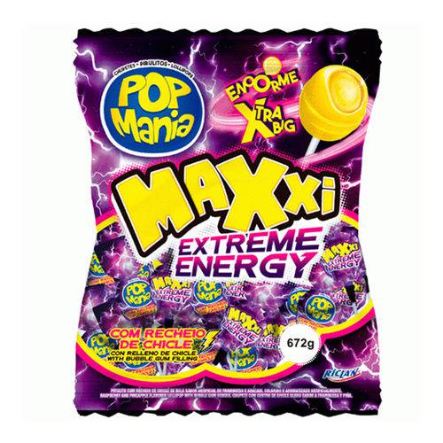 Pirulito Pop Mania Maxxi Energy Com 24 Unidades - Embalagem 1X24 UN
