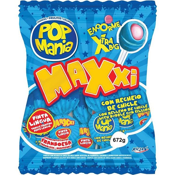 Pirulito Pop Mania Maxxi Framboesa Com 24 Unidades - Embalagem 1X24 UN