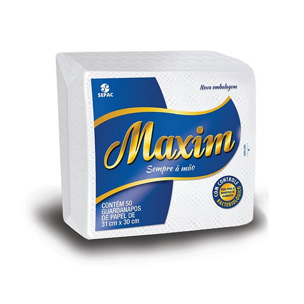 Guardanapo Maxim Grande 31X30Cm Com 50 Folhas - Embalagem 12X50 UN - Preço Unitário R$2,78