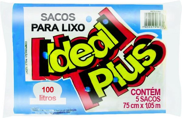 Saco Para Lixo Ideal Plus Azul 100 Litros Com 5 Sacos - Embalagem 25X5 UN - Preço Unitário R$2,34