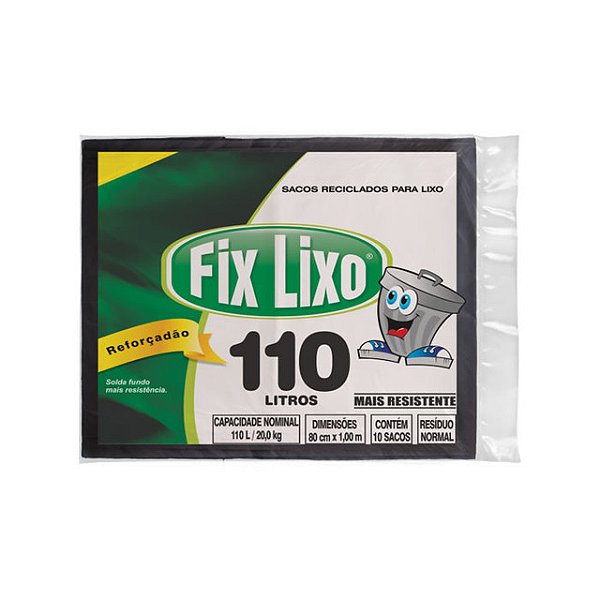 Saco Para Lixo Reforcadao Fix Preto 110 Litros Com 20 Sacos - Embalagem 1X20 UN