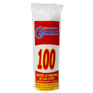 Saco Para Lixo Rolo Geraplast Preto 100 Litros Com 10 Sacos - Embalagem 25X10 UN - Preço Unitário R$7,08