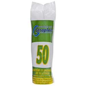 Saco Para Lixo Rolo Geraplast Preto 50 Litros Com 15 Sacos - Embalagem 25X15 UN - Preço Unitário R$7,15