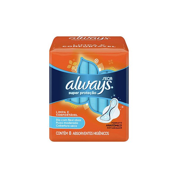 Absorvente Always Super Proteção Seca Com Abas Com 8 Unidades - Embalagem 18X8 UN - Preço Unitário R$4,98