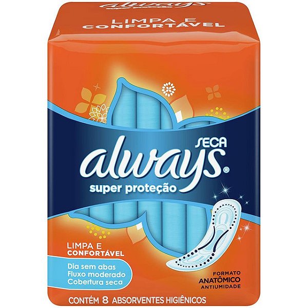 Absorvente Always Super Proteção Seca Sem Abas Com 8 Unidades - Embalagem 18X8 UN - Preço Unitário R$4,98