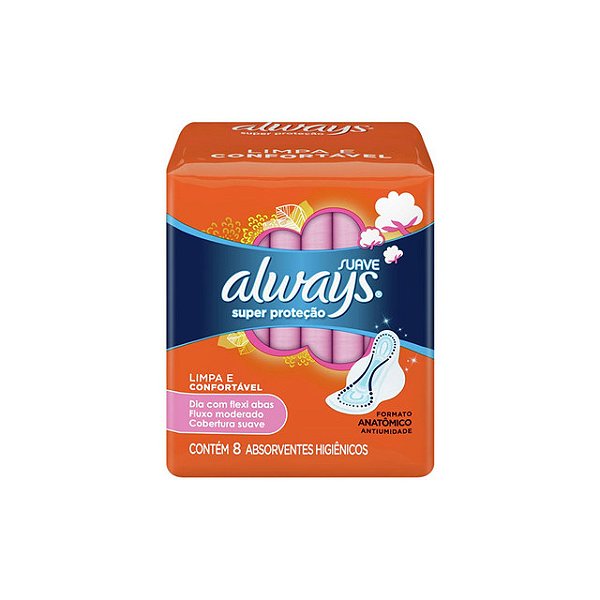 Absorvente Always Super Proteção Suave Com Abas Com 8 Unidades - Embalagem 18X8 UN - Preço Unitário R$4,98