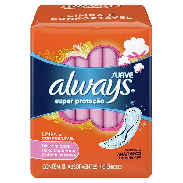 Absorvente Always Super Proteção Suave Sem Abas Com 8 Unidades - Embalagem 18X8 UN - Preço Unitário R$4,98