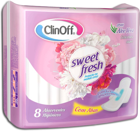 Absorvente Clin Off Sweet Fresh Rosa Cobertura Suave Com Abas Com 8 Unidades - Embalagem 12X8 UN - Preço Unitário R$2,18