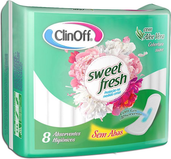 Absorvente Clin Off Sweet Fresh Verde Cobertura Suave Sem Abas Com 8 Unidades - Embalagem 12X8 UN - Preço Unitário R$2,18