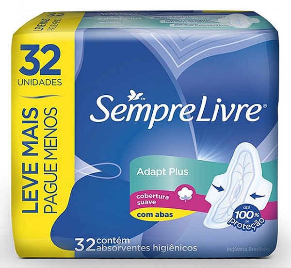 Absorvente Sempre Livre Adapt Plus Suave Com Abas Promocional Com 32 Unidades - Embalagem 1X32 UN