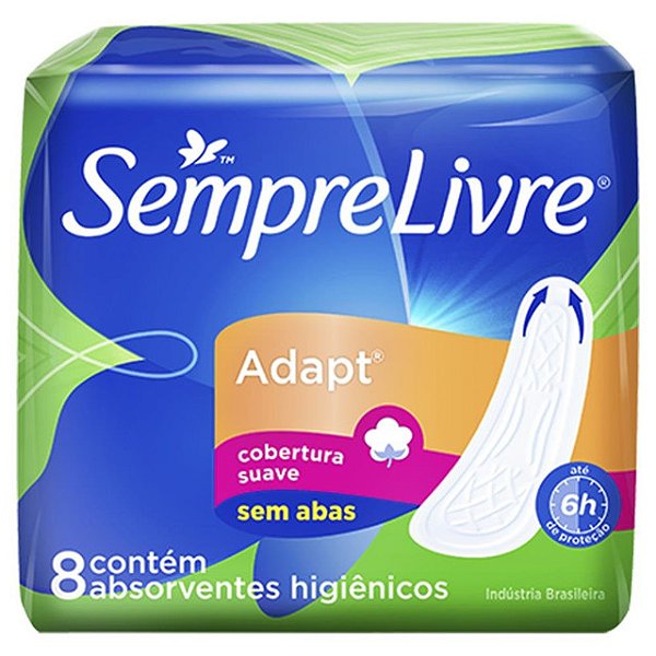 Absorvente Sempre Livre Adapt Suave Sem Abas Com 8 Unidades - Embalagem 12X8 UN - Preço Unitário R$4,66