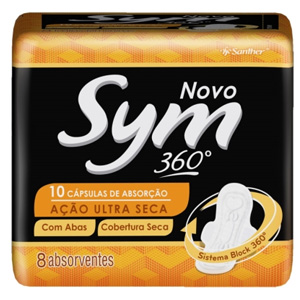 Absorvente Sym Com Abas Ação Utra Seca Cobertura Seca Laranja Com 8 Unidades - Embalagem 12X8 UN - Preço Unitário R$3,32